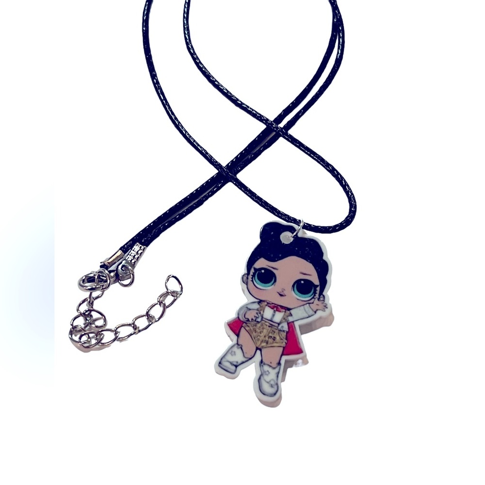Lol doll matador girl necklace! Handmade shrink-e-dink and black cord